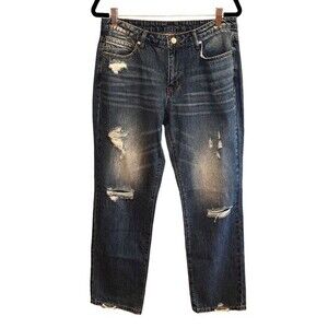 Flamingo Jeans Womens L Mid Rise Straight Leg Rigid‎ Denim Destroyed NWOT